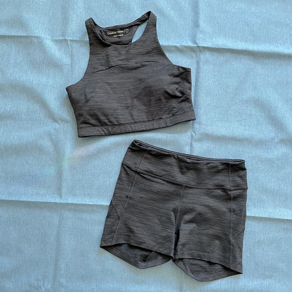 Outdoor Voices Set - TechSweat Crop and TechSweat Biker Short - Black